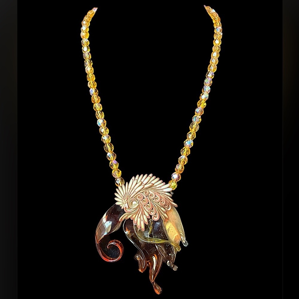 Apple Juice Lucite Canary Yellow Crystal Sculptural Necklace Rare One of a Kind